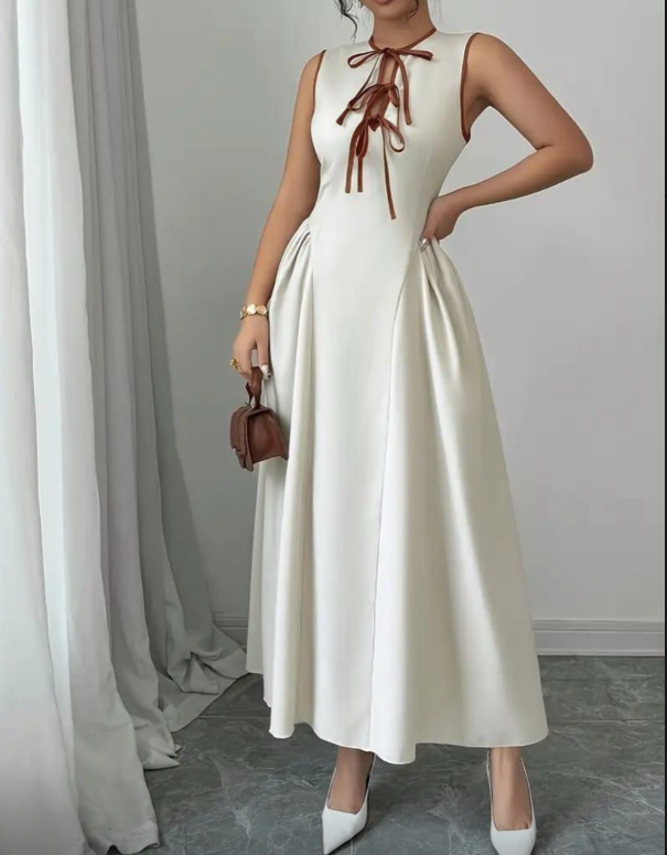 SAYD — Bow-Tie Pleated Midi Dress