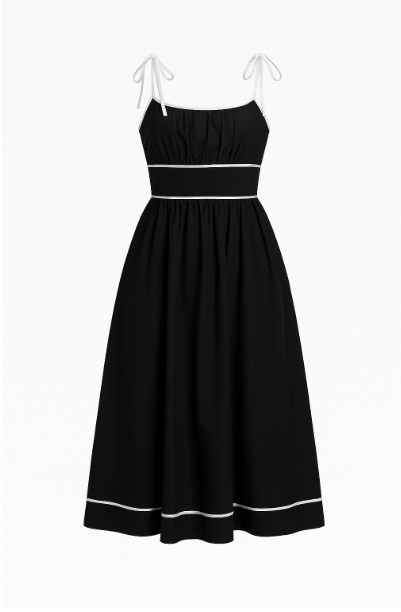 SAYD — Contrast Trim Tie-Strap Midi Dress