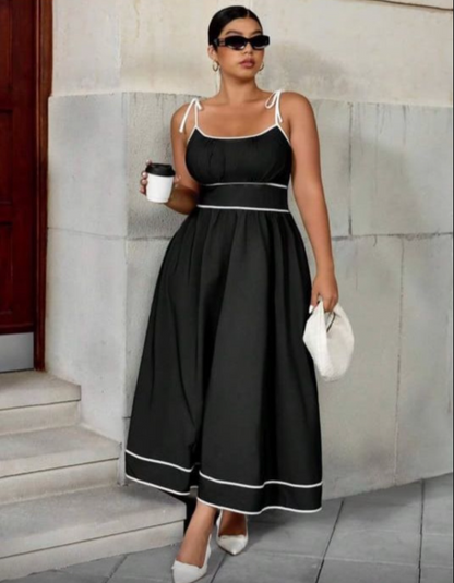 SAYD — Contrast Trim Tie-Strap Midi Dress