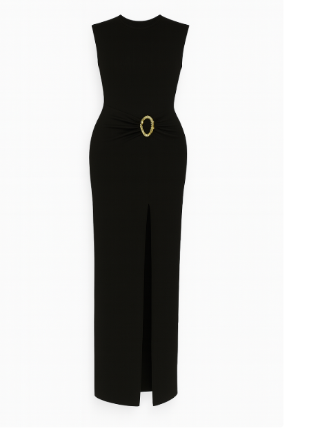 SAYD — Gold Buckle Slit Maxi Dress