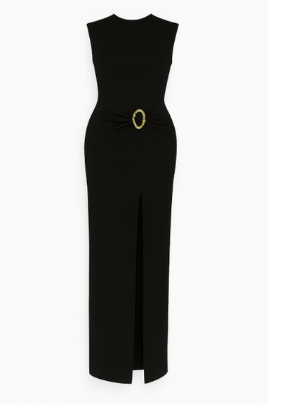 SAYD — Gold Buckle Slit Maxi Dress