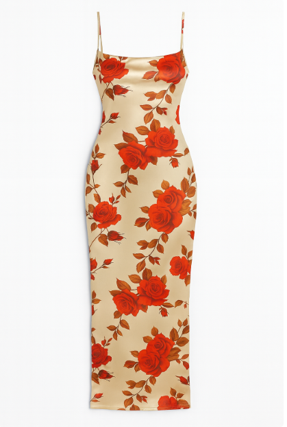 SAYD — Red Rose Print Bodycon Dress