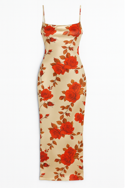 SAYD — Red Rose Print Bodycon Dress