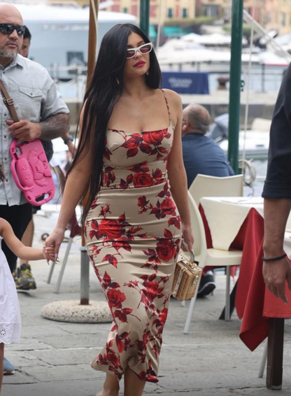 SAYD — Red Rose Print Bodycon Dress