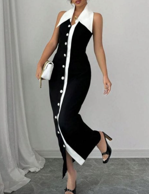 SAYD — Monochrome Button-Down Maxi Dress