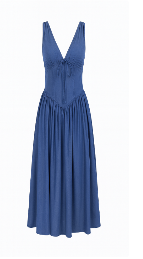 SAYD — Deep V-Neck Ruched Midi Dress