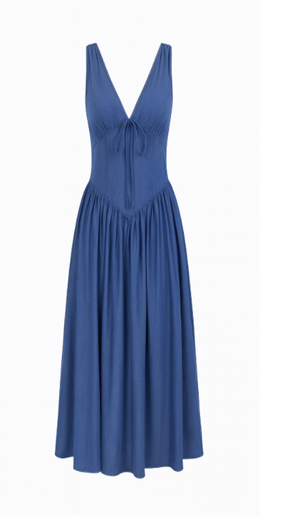 SAYD — Deep V-Neck Ruched Midi Dress
